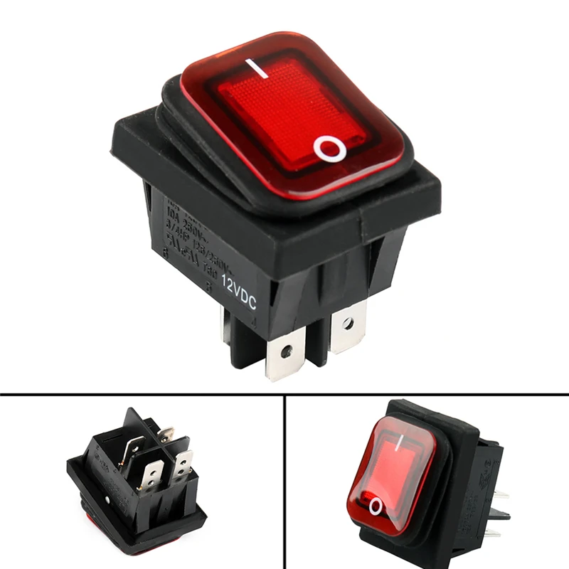 Red Rectangle Illuminated On-Off 4Pin Waterproof Rocker Switch 20A DPST IP67 | Обустройство дома