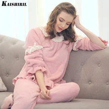 KAISHIRIL зимняя женская пижама теплая фланелевая утепленная Пижама женская милая розовая кружевная Пижама для женщин пижамные комплекты
