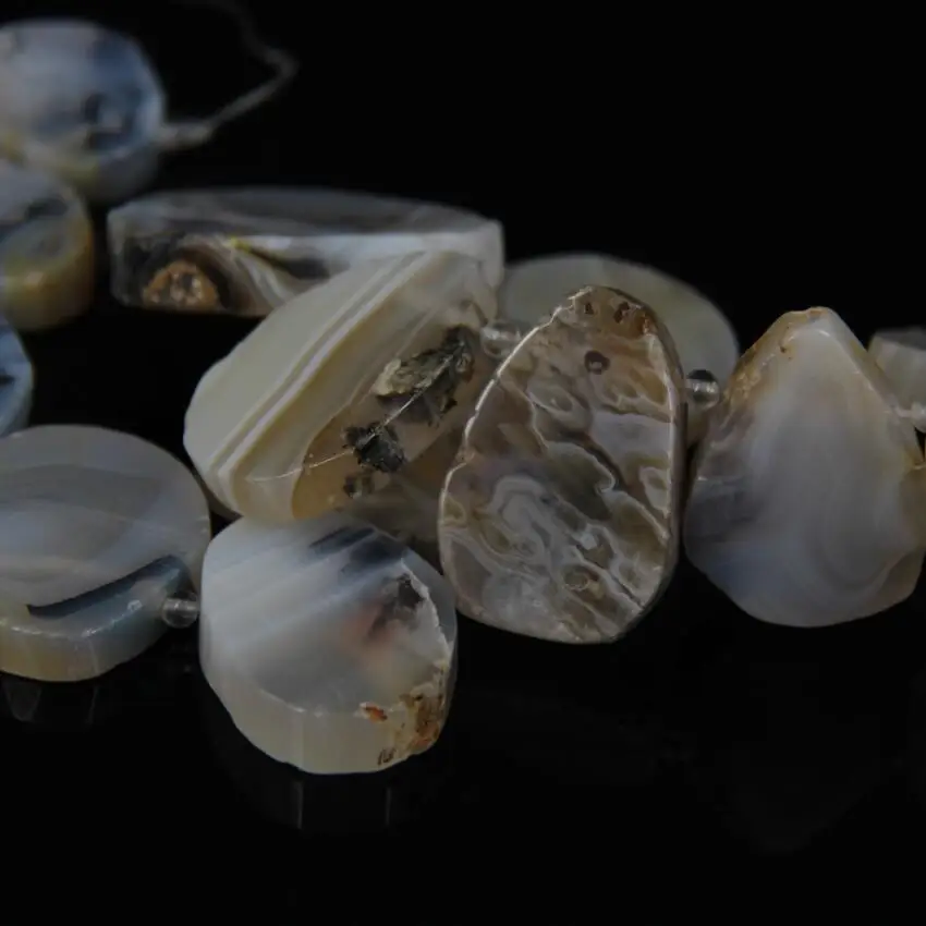 Striped Natural Landscape Brews Achate Slab Pear Beads,Top Drilled Graduated Raw Stones Teardrop Shape Beads Necklace,20pcs/str