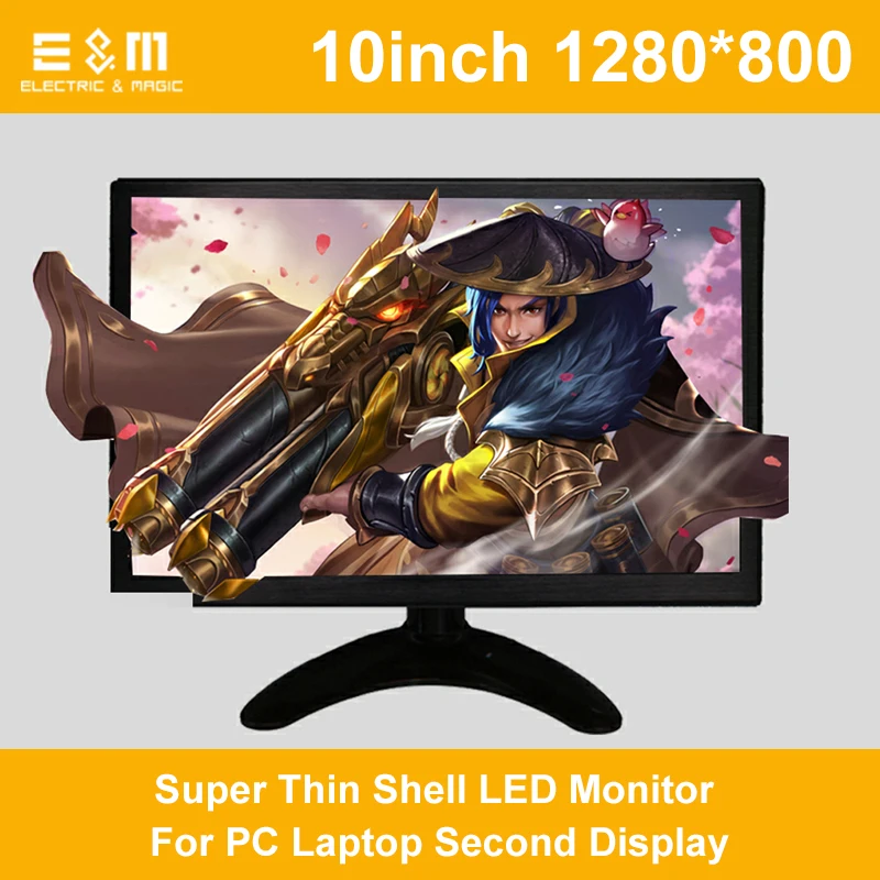 

10 Inch 1280 * 800 Portable Screen Built-in Battery HD HDMI VGA DVI Super Thin Shell LED Monitor For PC Laptop Second Display