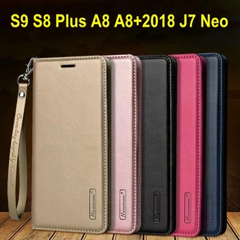 

Hanman Business Hang Rope Series Genuine Leather Wallet Case for Samsung Galaxy J7 Neo Note8 S8 S9 Plus A8 Plus 2018 A5 A7 2017