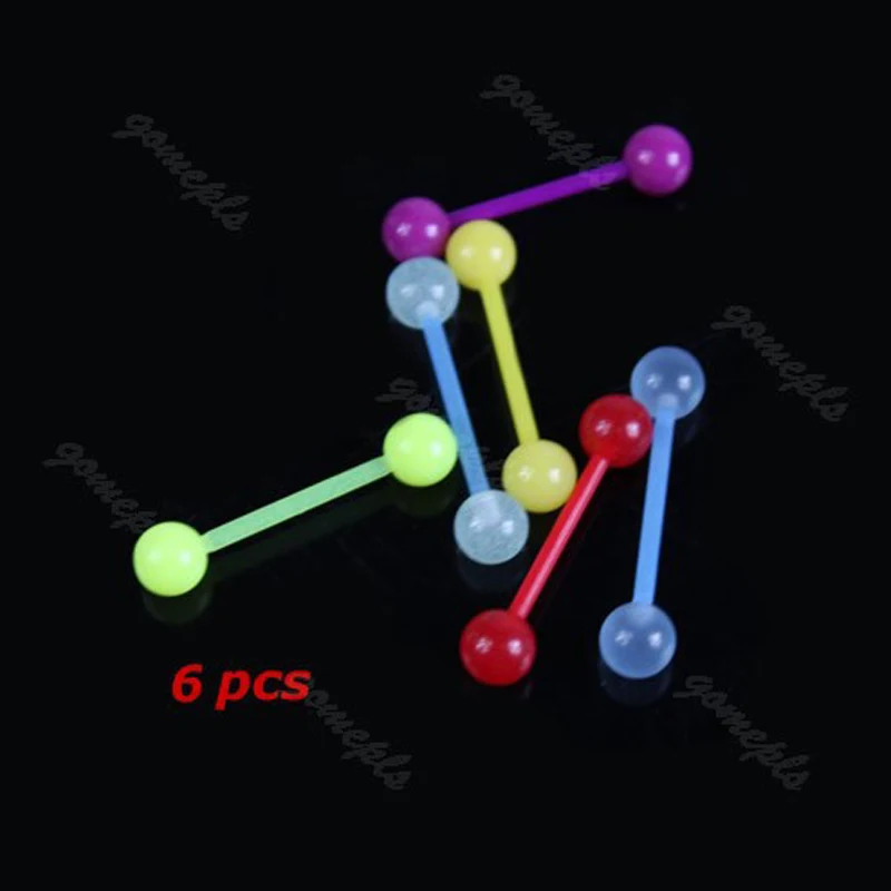 2 шт./партия светящийся Индийский стиль 1,6*19*6 мм прямой пирсинг-штанга для языка Пирсинг 14 калибра Акриловые Украшения для тела трагус для сосков кольцо