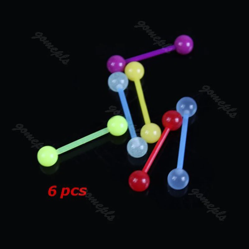 2 pcs/Lot Luminous Indian Style 1.6*19*6mm Straight Barbell Tongue Piercing 14 Gauge Acrylic Body Jewelry Tragus Nipple Ring - Image 2