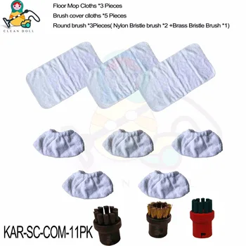 

5 brush kit cover 3 floor mop cloths rags (NOT FOR EasyFix & Comfort plus) 3 round brush for Karcher Steam SC1 SC2 SC3 SC1020