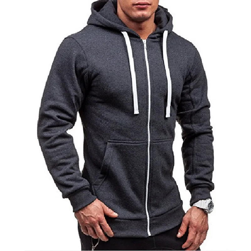

CALOFE Men's Zipper Hooded Jacket Solid Cardigan Man Sports Sweaters Bodybuilding Slim Gym Training Running Hoodies Sweaters