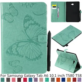 

for Samsung Tab A6 10.1 2016 Cover Emboss Butterfly Leather Flip wallet Shell for Samsung Tab T580 T585 Tablet Case Stand + film