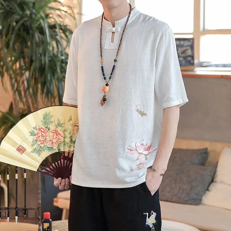 

Plus Size 5XL 4XL Half Sleeve Summer Linen Shirt Men Casual Korean Clothes Streetwear Workout Office Shirt Men Big Blouse Male