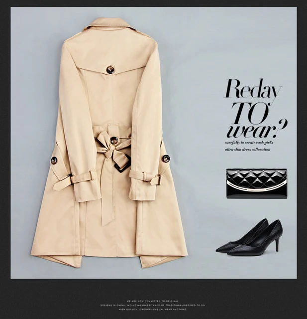 2017 nowy moda podwójny breasted Mid-Long Trench płaszcz kobiety khaki Slim Belt Cloak mujer WINDBREAKER kobieta Abrigos Brazylia LH810 -