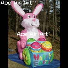 Гигантские 10 футов надувные вечерние кролик толкающие тачки с яйцами для украшение для сада