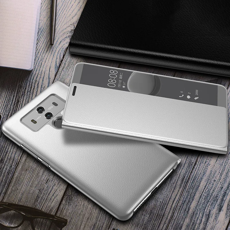 Huawei mate 10 9, чехол для мобильного телефона, защитный чехол 9Pro, флип, умный кожаный чехол P20 P10 plus mate 10 pro, бизнес, для мужчин и женщин - Цвет: silvery