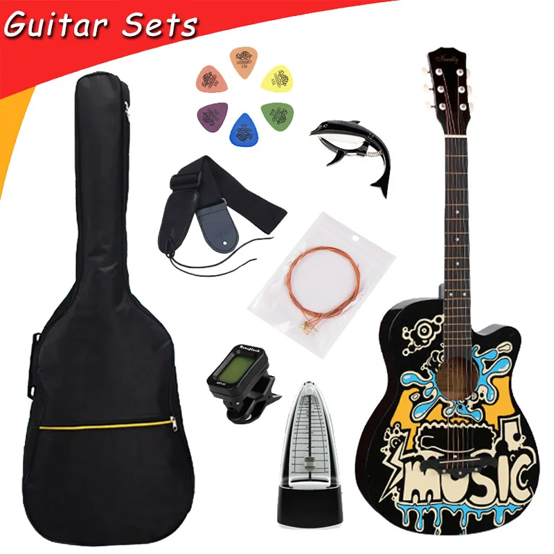 38 inch Folk Guitar Color Painted Graffiti Basswood 6 Strings Guitarra Unisex Beginner Home-schooling Musical Instruments AGT63 38 inch Folk Guitar Color Painted Graffiti Basswood 6 Strings Guitarra Unisex Beginner Home-schooling Musical Instruments AGT63