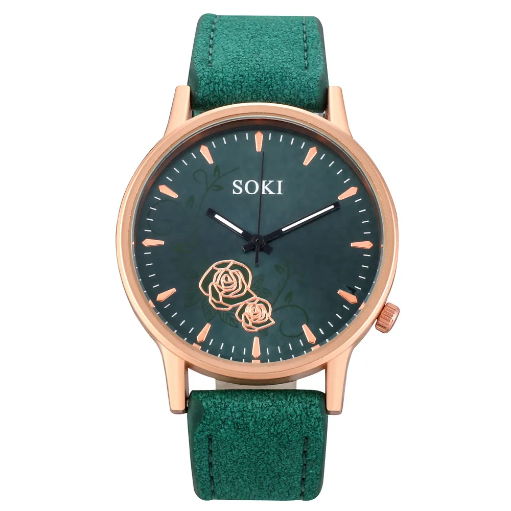

New Green Leather Band Watches buckle Quartz Round Women Wrist Watch Analog Alloy Watches Relogio Feminino for Gift Reloj Mujer