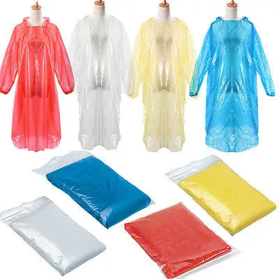 

10/PC Disposable Adult Emergency Waterproof Rain Coat Poncho Hiking Camping Hood drop ship