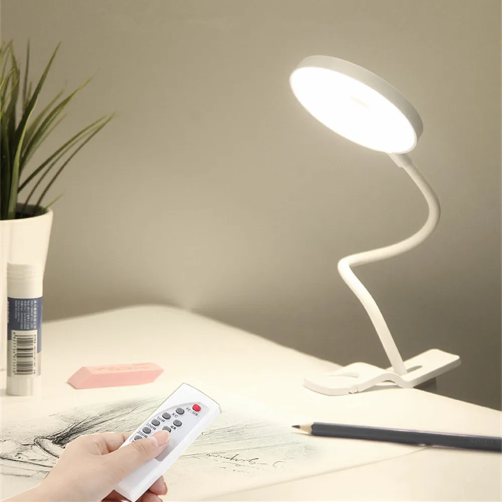 

LED Desk Lamp Clip Make-up Light Dimming With Touch/Remote Control Chargeable USB Led Table Light Mirrors Timing 360 Degree