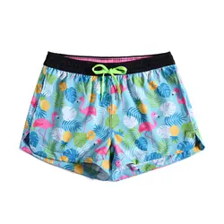 Летние быстросохнущие шорты пляжные женские тропические растения и фламинго печатные шнурок эластичные ленты свободные шорты для
