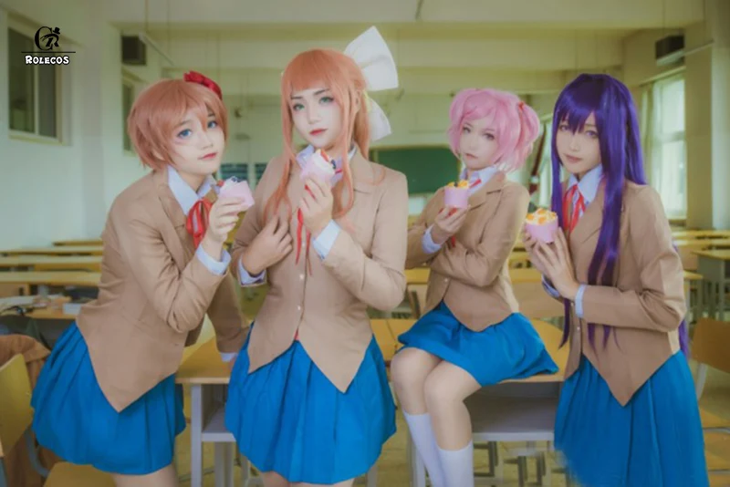 Najtaniej ROLECOS doki doki literature club Monika Cosplay Sayori Yuri Natsuki przebranie na karnawał mundurek szkolny dziewczyna kobiety kostium gra Cos