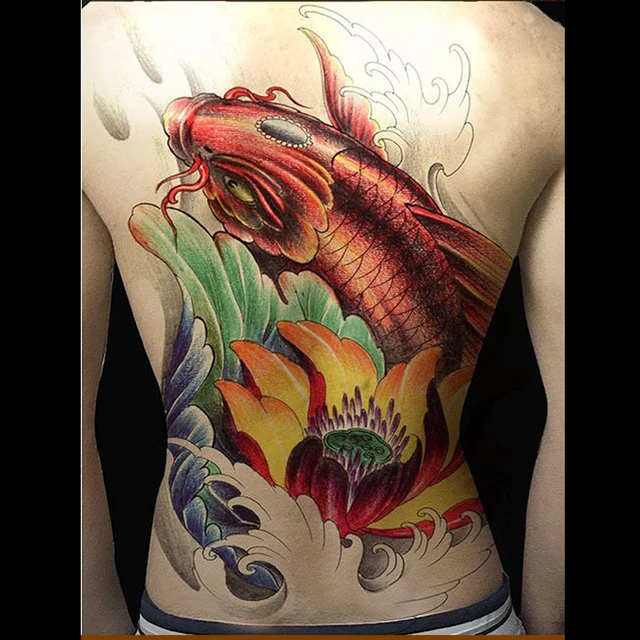 Faux tatouage temporaire super large, de haute qualité, pour toute la poitrine et le dos, imperméable, grand, coloré, phénix, oiseau, carpe, dragon 2
