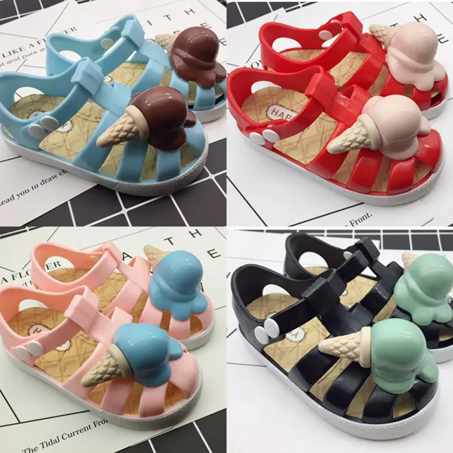 Girl Jelly Sandals Ice Cream Cute Bow Sandalen Kids Summer Beach Shoes