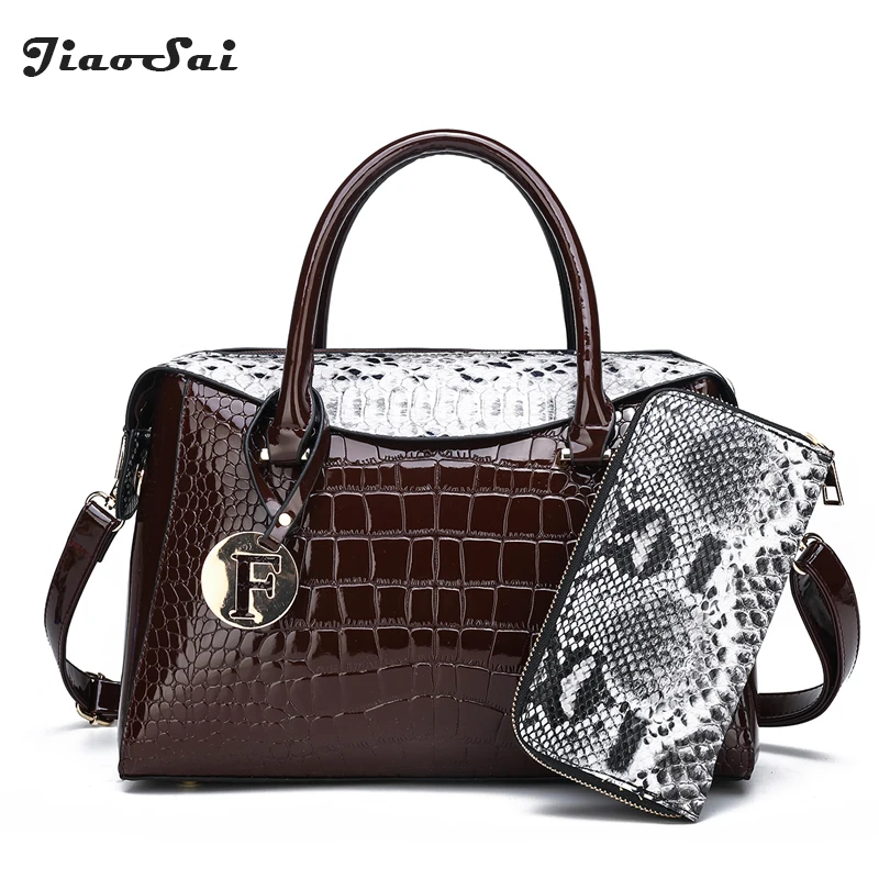 

Crocodile Pattern Women's Handbag Set F Letter Snake Oil wax Leather Shouler Bag Large Ladies Tote Bolsa Feminina With Purses Sa