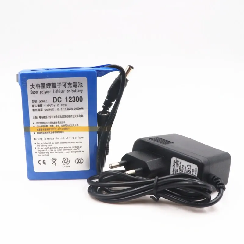 DC 12V 3000mAh литий-ионный DC12300 супер перезаряжаемый аккумулятор с вилкой для камеры видеонаблюдения батареи