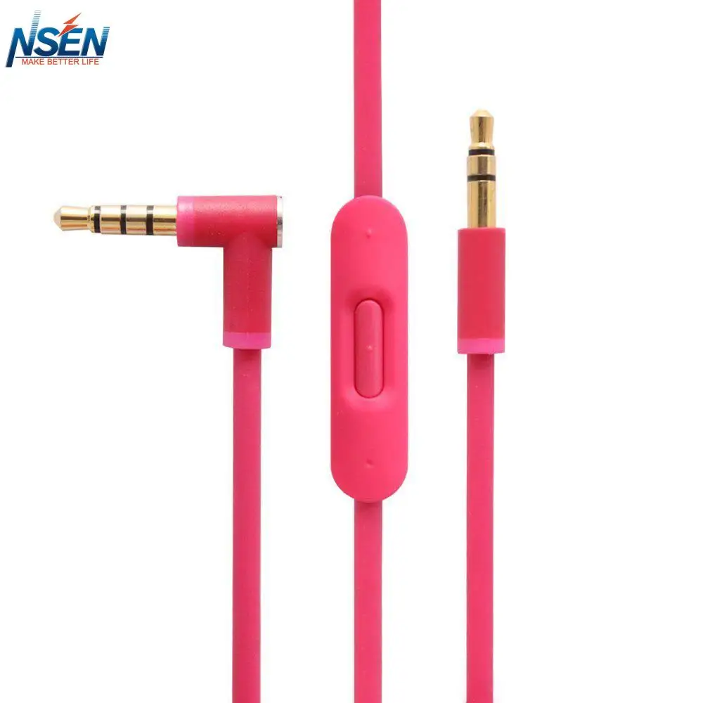 Replacement Audio Cable with Inline Remote Microphone for Beats Solo HD Studio Pro Detox Wireless Studio 2.0 Headphones (Pink)