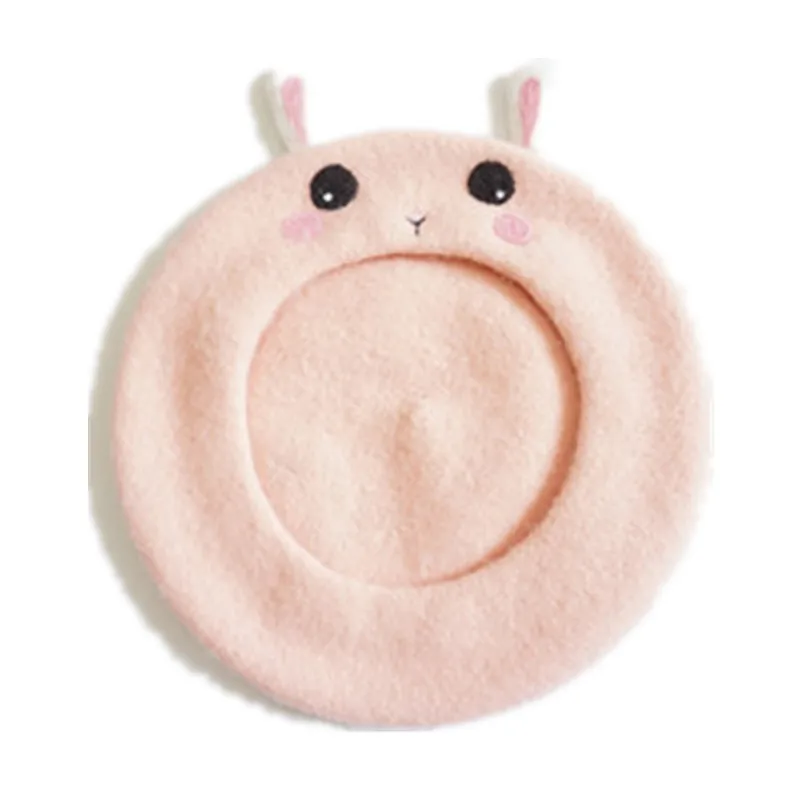 Принцесса Милая Лолита креативная вышивка милый берет с животными осенне-зимняя шапка S-4 - Цвет: Розовый