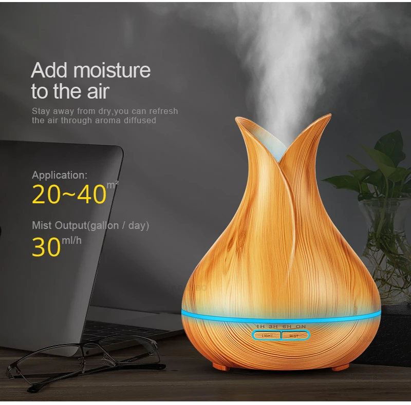 

Night lamp 400ml electric Aroma Diffuser lamp Air Humidifier Wood Grain 7 Colourful LED Night Light for home bedside lamp