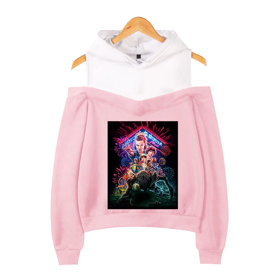 Women Hoodie Stranger Things Hoodies Sweatshirt Korean Style Women Casual Stranger Things Pullover Off Shoulder Top Kawaii Women