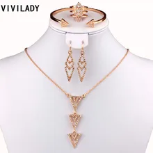 VIVILADY свадебные комплекты ювелирных изделий для женщин Femme кристалл кулон ожерелья серьги браслеты кольцо из розового золота цвет Bijoux аксессуары Подарки