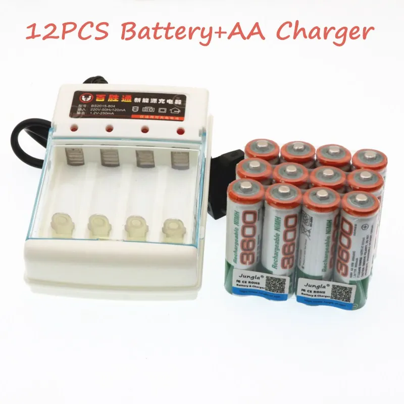 

4/8/12 PCS 100% New AA battery 3600 mah 1.2 V Quanlity Rechargeable battery AA 3600mAh NI-MH 1.2V Rechargeable Battery+Charger