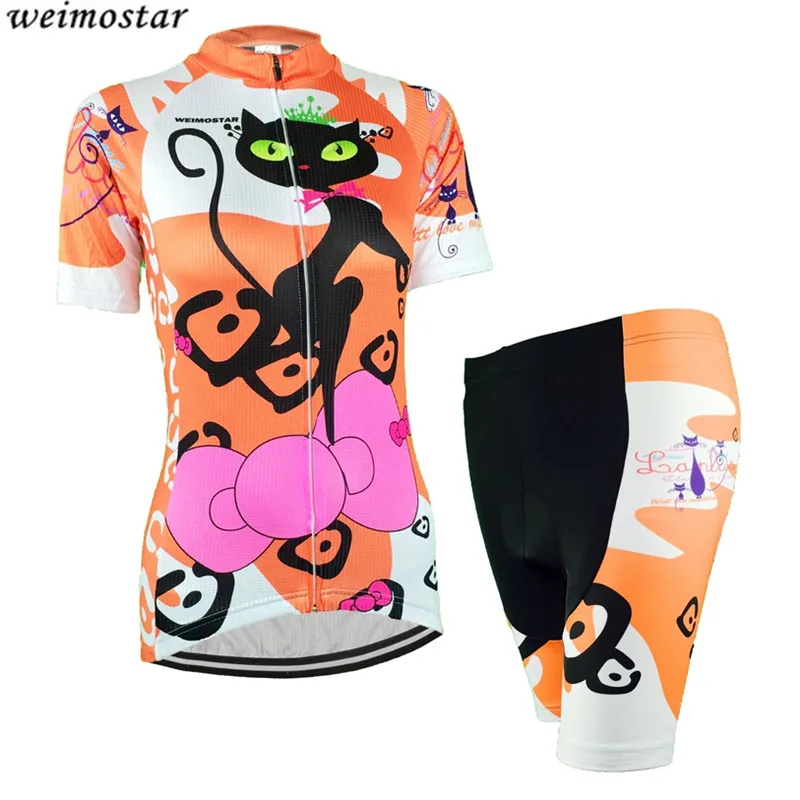 

Women Orange Bike Jersey Shorts Sets Pro Girl Cycling Clothing Bicycle Short Sleeve Cycling Top Team MTB wear Sportswear
