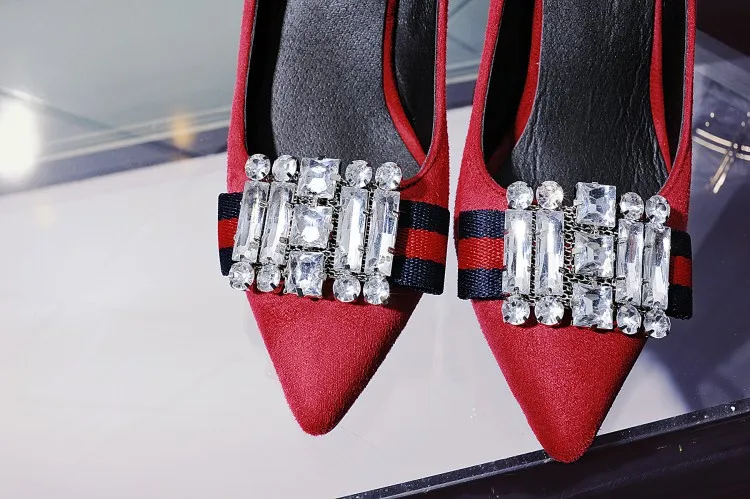 Женские модные туфли на высоком каблуке с острым носком красные, черные, желтые женские вечерние туфли на высоком каблуке 6 см с кристаллами Большие размеры 43-34