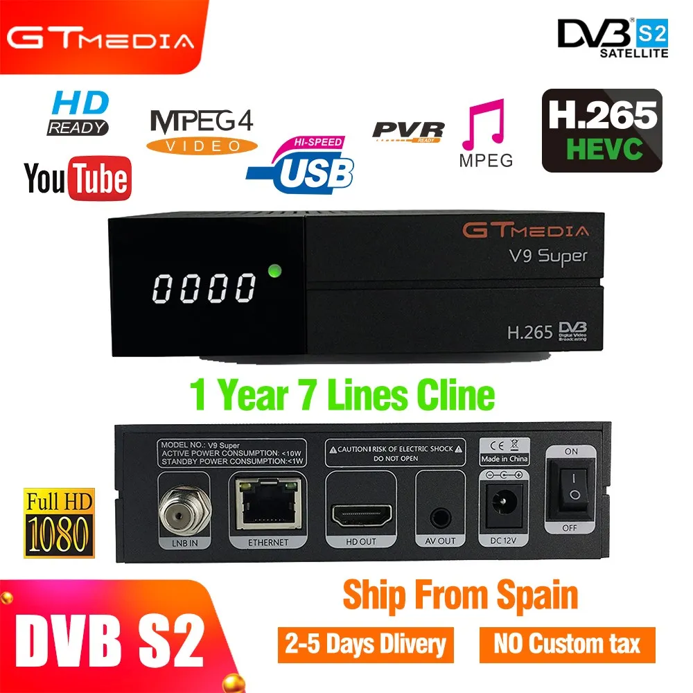 

Gtmedia v9 super dvb s2 full hd satellite tv receiver built-in wifi support H.265 PowerVu IPTV Dobly DRE + 1 year Europe cccam