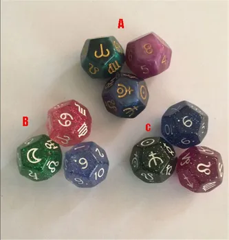

3pcs/Set Multicolor D12 12 Sided Divination Resin Dice Astrology Tarot Constellation Hot Sale Dice For Divine 20mm