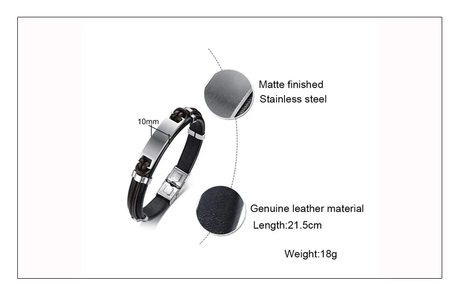 Meaeguet Free Engrave & Laser Personalized Stainless Steel ID Bracelet & Bangle For Men Handmade Genuine Leather Bracelet  (6)