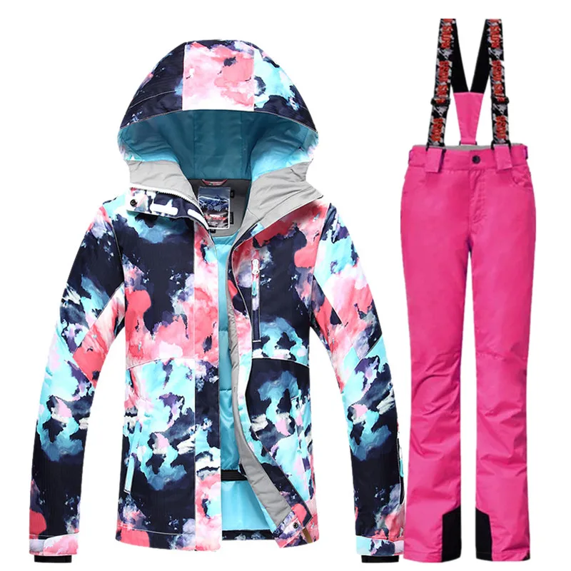 

Women Ski Snow Suit Winter Windproof Hiking Camping Hooded Jacket Pant Snowboarding Suit Set