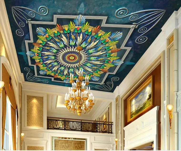 custom 3d ceiling wallpaper Leaf circle pattern 3d ceiling murals