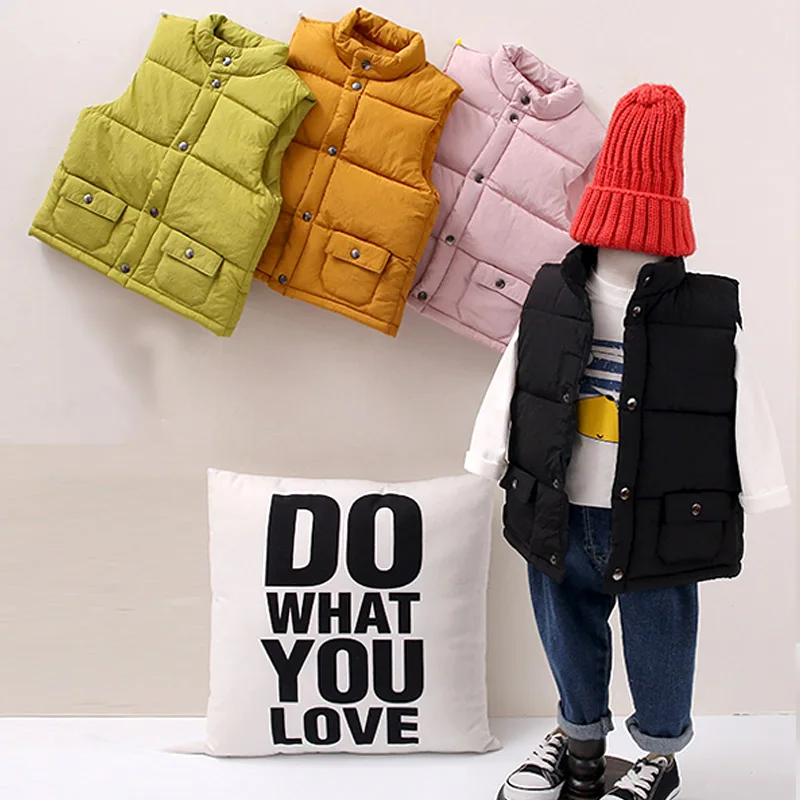 

2019 hot fashion new pure color boys sleeveless Vest waistcoat Children Girl collar Jacket Baby Spring Winter coats turtleneck