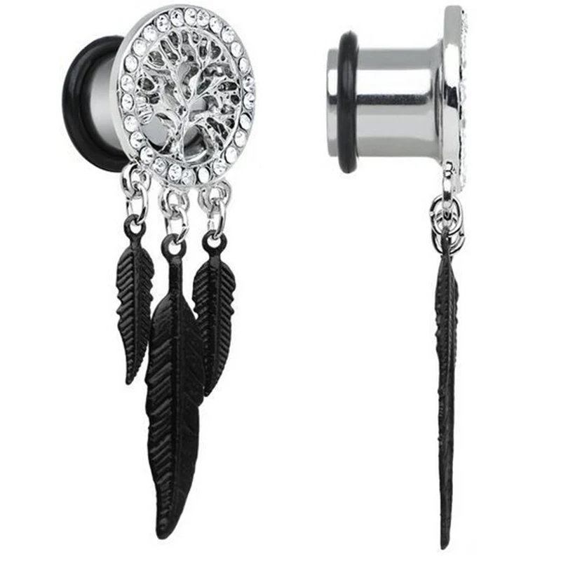 

8mm-20mm Stainless Steel Leaf Dangle Screw Ear Plug Tunnel Body Ear Expander Piercing Jewelry 1PC Hollow Tree Ear Gauges