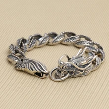 Браслет с драконом ручной работы из серебра 925 пробы, винтажный браслет с драконом из чистого серебра, браслет с драконом из настоящего серебра
