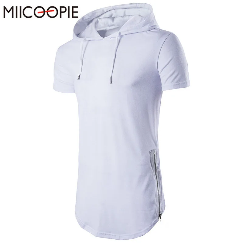 

Brand Summer T Shirt Men Short Sleeve Cotton Long T-Shirt Hooded Slim Men's Casual Tshirt with Zipper Men Men Streetswear S-XXL