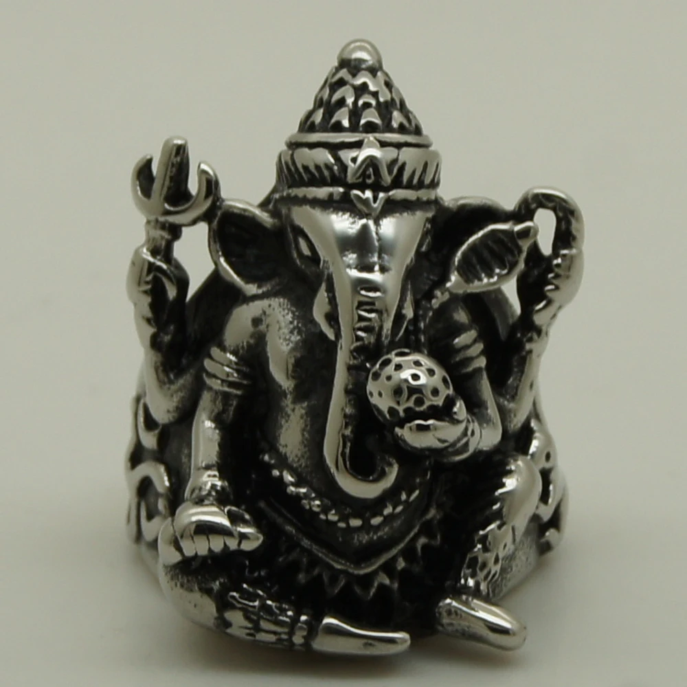 buy men boy silver amp; black color punk rocky lucky king elephant brave warrior 316L stainless steel ring
