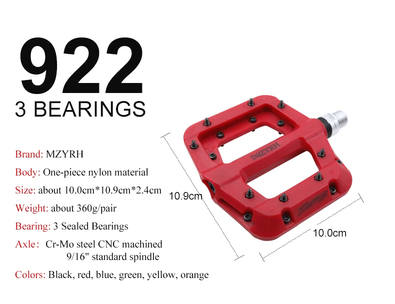 MZYRH 1 пара 9/16 ''педали для горного велосипеда из нейлона/алюминия с противоскользящим гвоздем 3 Герметичные педали на платформе для горного велосипеда