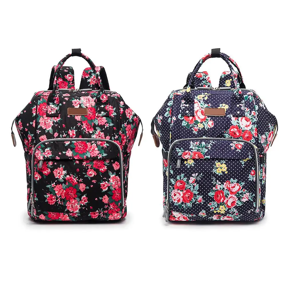 

2 Colors Floral Diaper Backpack for Mom Large Capacity Maternity Baby Bag Multi Function Organizer with Stroller Straps