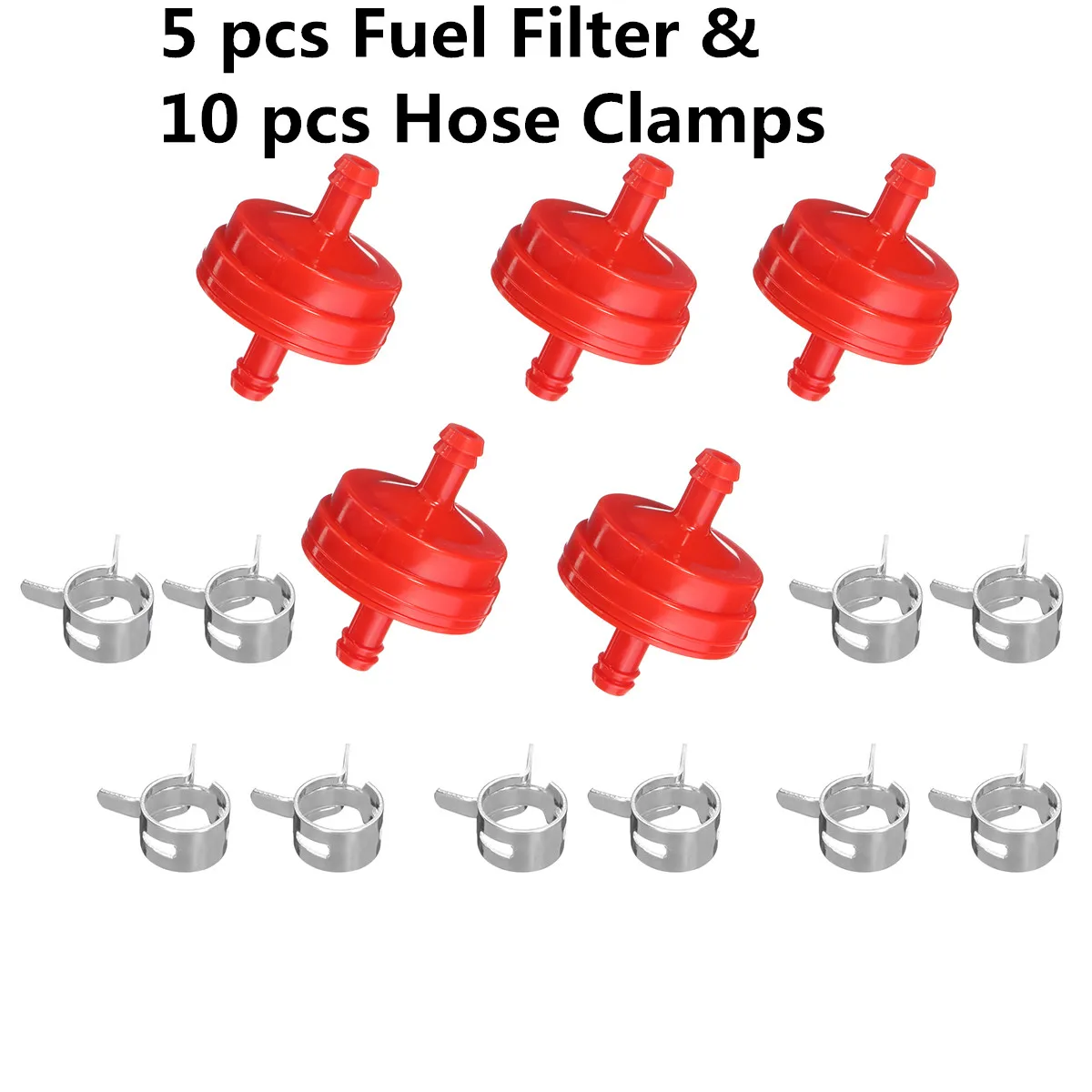 

5x 1/4 Inline Fuel Gas Filter For Briggs & Stratton With 10x Hose Clamps Set