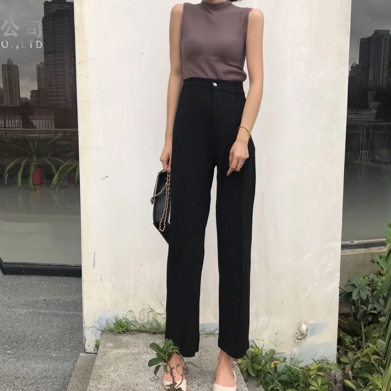 Pants Women New Chic Korean Style High Waist Loose Ankle-length Trousers Womens Leisure Simple Elegant Solid Straight Pant Soft