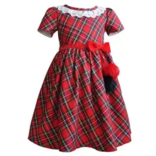 Для девочек рождественское платье принцессы в клетку для девочек из хлопка Платья из хлопка Дети с короткими рукавами vestidos для маленьких девочек одежда D1146