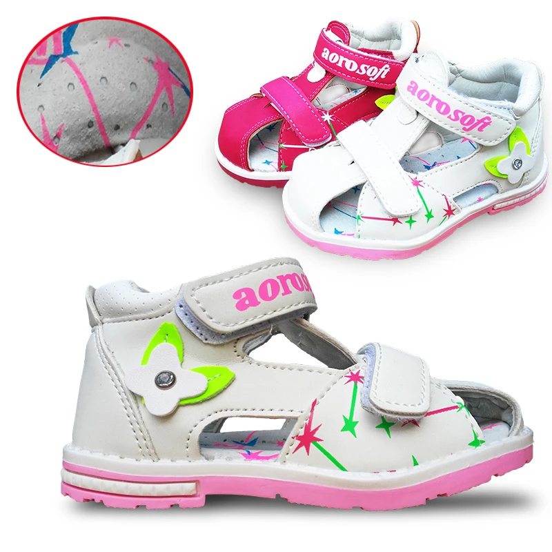 On sale 1pair Brand Kids Leather Sandals Girl Shoes Super quality Children Outdoor Orthopedic Shoes
