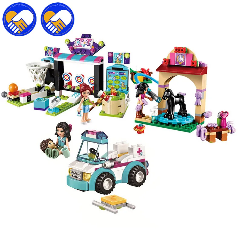 

New Friends Gifts 365Pcs Little Foal Stables Amusement Parks Vet Clinic Ambulance Model Building Kit Blocks Girl Toys Moc Bricks