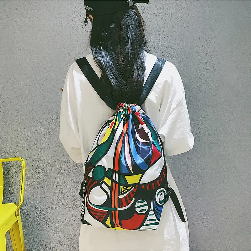 Menghuo Designer 6 Patterns Cat Printing Women Classic Mochila Drawstring Bags Travel backpack School Bag Leisure Bagpack Brand (61)